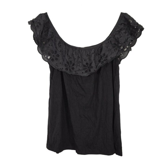 Paper + Tee Black Off Shoulder Knit Top Women Size 1X Eyelet Sleeveless - Picture 1 of 6